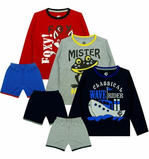 Silverfang Boys Multicolor Printed Cotton Blend (Pack of 3) T-shirt with Shorts