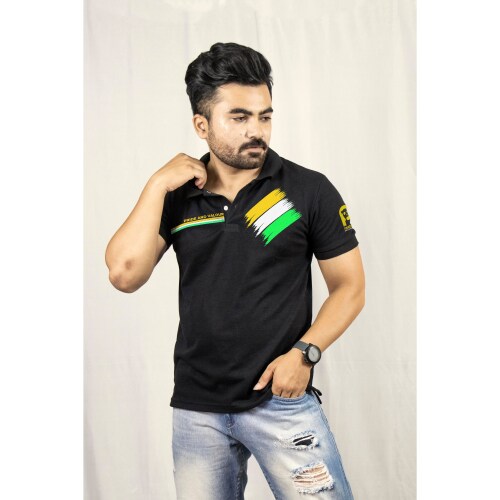 PANDA TOWN Pure Cotton Idependence Day Printed Black Tshirt For Unisex |Colour-Black | Size-L