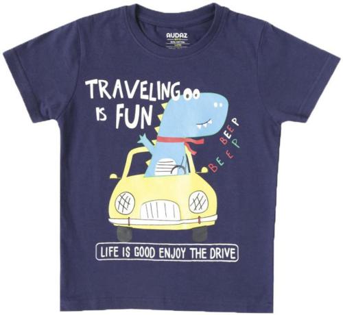 De Moza Boys Blue Printed Cotton Blend T Shirt (7-8 Years)