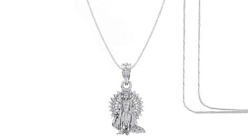 Akshat Sapphire Pure Silver God Kartikeya Pendant With Chain Suitable For Men and Women