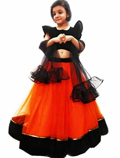 TILISM Stylish Orange Lehenga Choli with Dupatta 10 - 11 Years