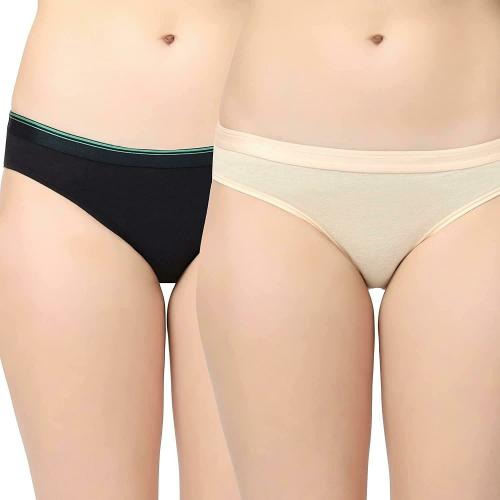 ANTAR Women Black and Nude Hemp, Organic Cotton, Lycra pack of 2 Panty, Extra Large