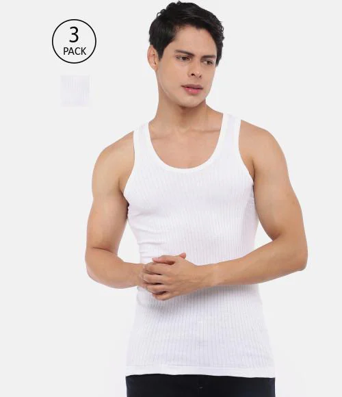 Dollar Bigboss Men's White Pack of 3 Solid Hutch RN Vest