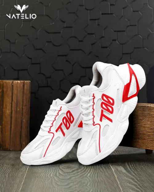 Vatelio Men's White Mesh Lace-Up Casual Sports-Shoes