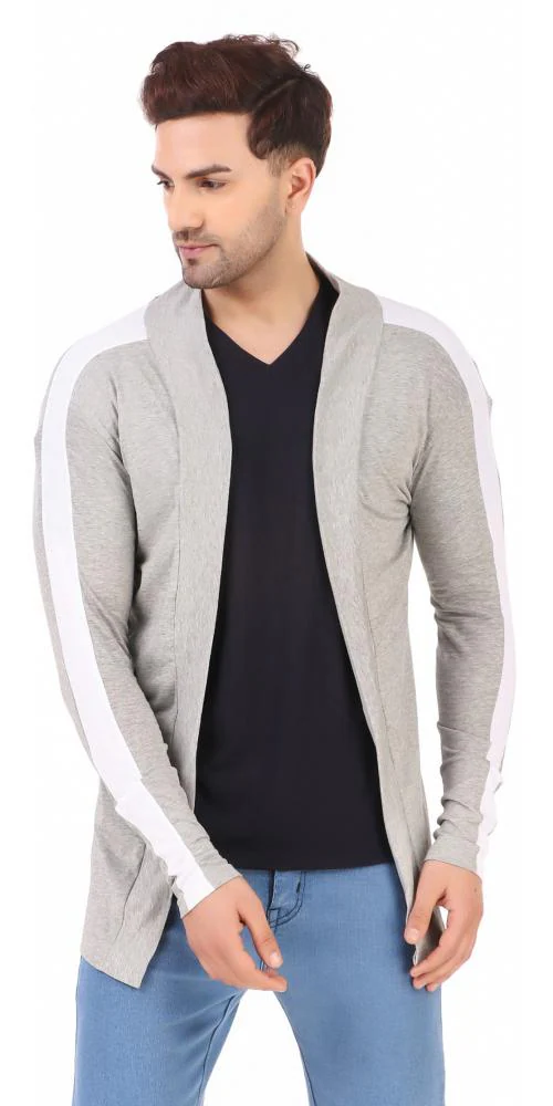 Rayware Indra Fashion Men Grey, White Color Block Hosiery Shrug