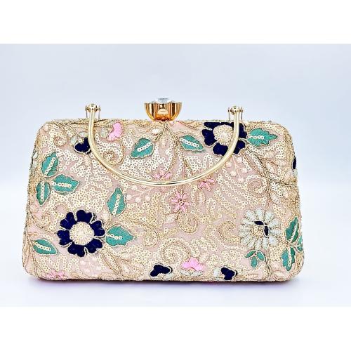 nesAccessories Aesthetic Peach and Pink Sequined Party Clutch