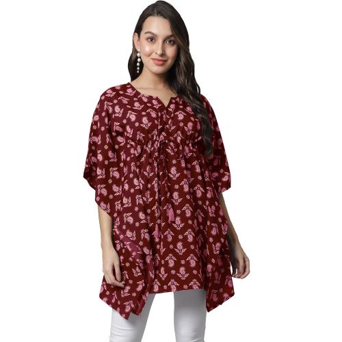 Fabflee Women Printed Crepe Kaftan Top | Women Top | Tops for Women