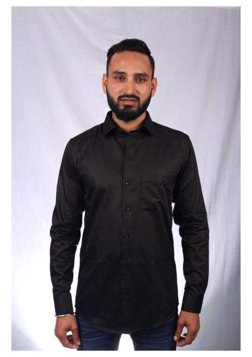 blue collars Men Slim Fit Solid Cut Away Collar Casual Black Shirt