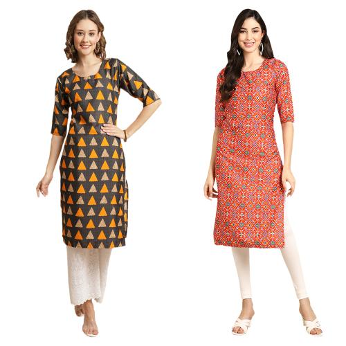 1 Stop Fashion Women's Crepe Digital Print Straight Kurta [pack of 2]{CS-387-365-S}