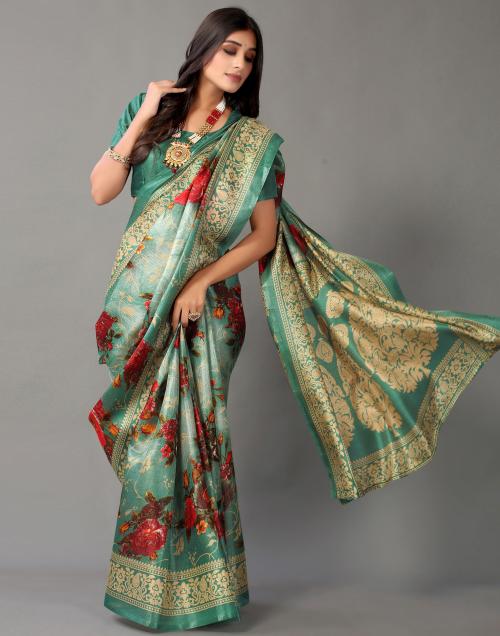 Siril Khadi Green Color Khadi Saree with Blouse piece | sarees for Women| saree | sarees