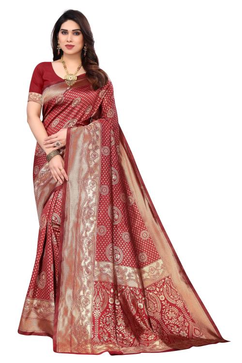IMTRA FASHION Damen Sari Kanjivaram Stil - Indischer Banarasi Jacquard Sari