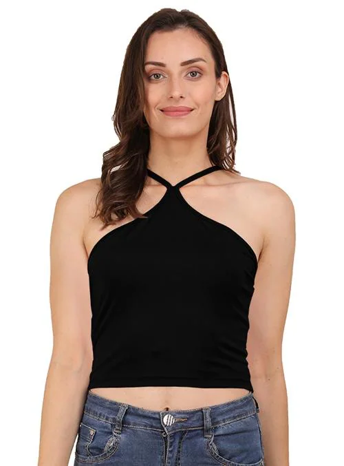 AD2CART Women Black Solid Thin Strap Neck Sleeveless Juric 4Way Top