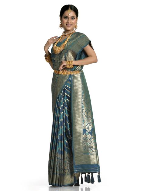 HALFSAREE STUDIO Morpeach Satin Silk Zari Woven Designer Saree