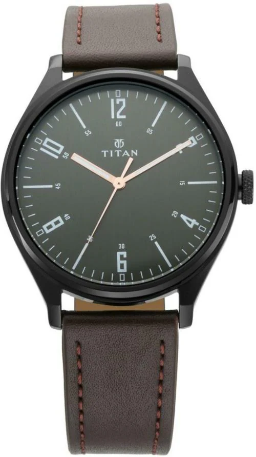 Titan Black Dial Brown Strap Analog Watch For Men - (1802NL01)
