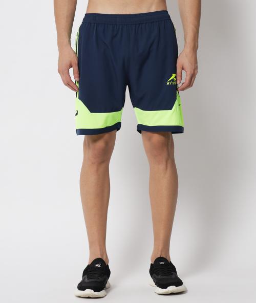 My Swag Men's Blue & Green Color Solid Sports Yoga Shorts