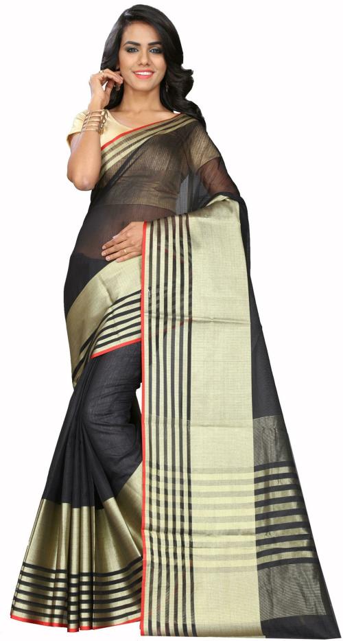 Prabhas Women Black Cotton Silk Woven Saree
