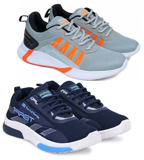 Genial Men's Sport Shoes Combo of 2 (1720 Grey, 142 Blue)