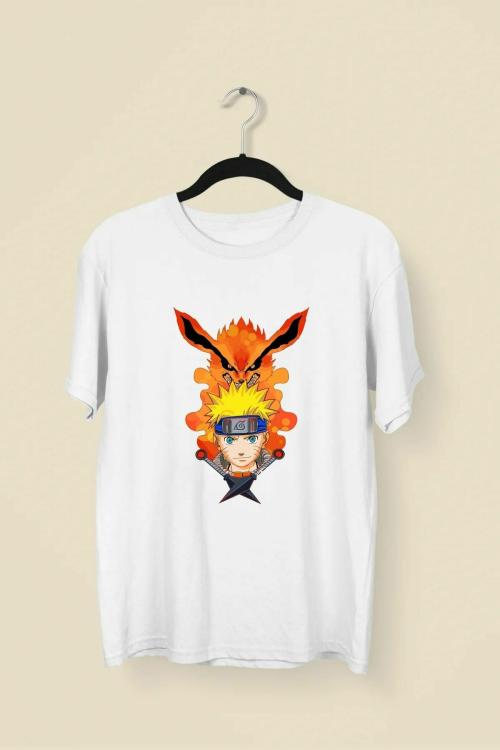 Prabhashini Naruto Blaze 100% Cotton Premium Unisex Printed Tshirt (White)
