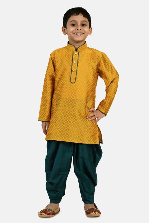 Just Creation Boys Gold Solid Cotton Blend Kurta Set (7-8 Y)