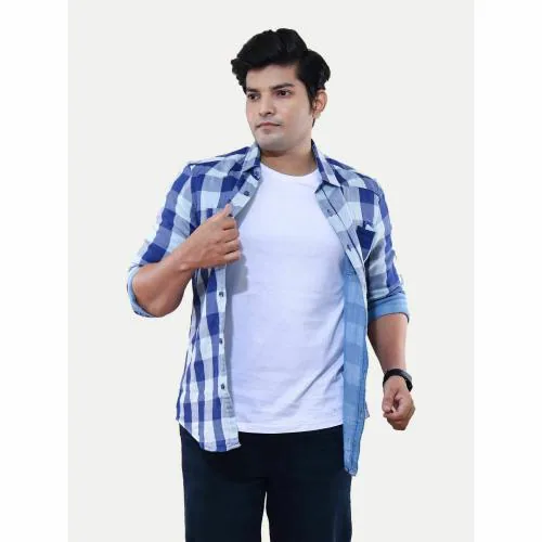 Rad Prix Men Blue Checkered Casual cotton Shirt
