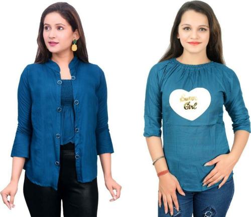 Fikroo Girls Blue Self Design Cotton Blend Top 12 - 13 Years (Pack of 2)