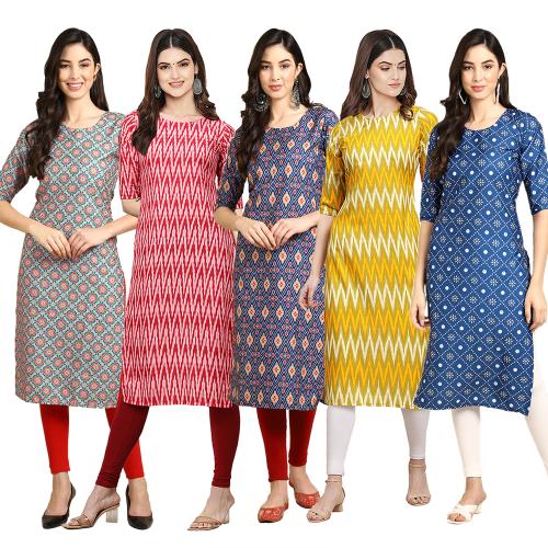 Ethnic Basket Women's Crepe Digital Print Straight Kurta {W-372-328-358-329-353_L}