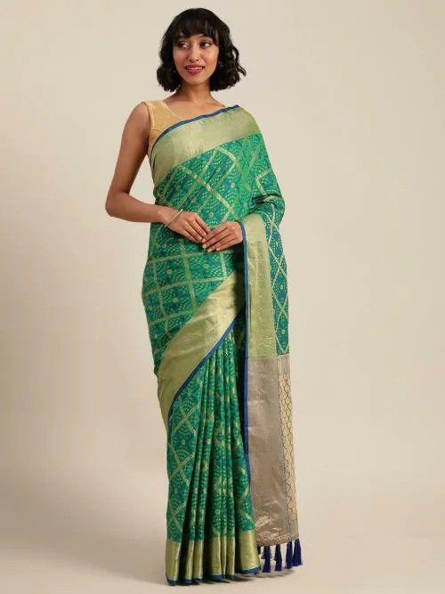 Buy VASTRANAND Women Green Silk Blend Woven Design Saree Online at Best ...