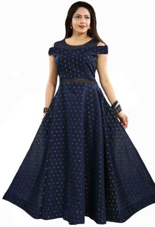 OTABU Women Dark Blue Satin Blend A-line Gown