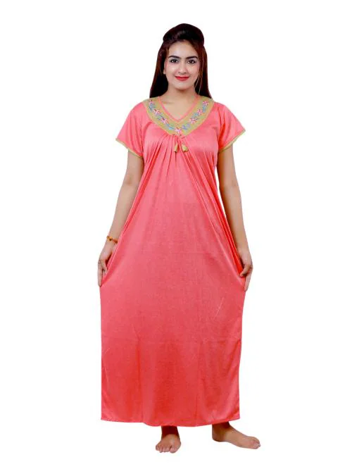 NACNO Women's Hosiery Cotton Sleepwear Nighty/Maxi/Nightgown Red