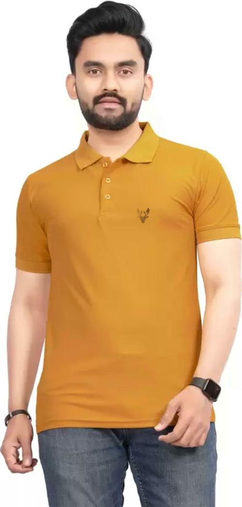 Tween Trends Solid Men Polo Neck Yellow T-Shirt - S