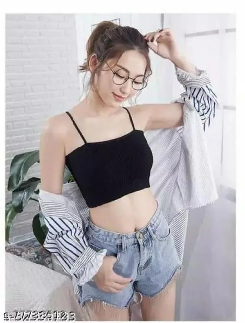 LAK 18 Women's Nylon Spandex Padded Bra Everyday use Comfortable Non-Wired with Pad Wire Free Seamless Stretchable Crop Top, Slip On Bra (Black) (30)