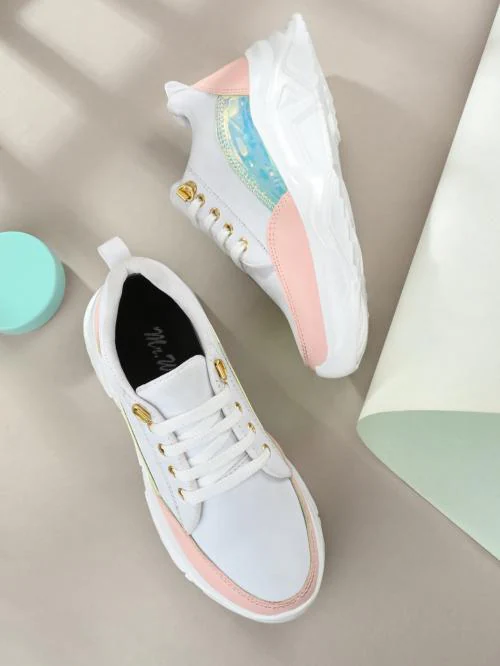 Mr. Wonker Women Colourblocked Designer Sneaker Shoes (White)