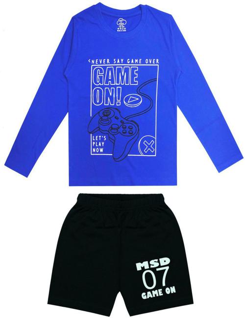 Mist N Fogg Boys Blue Typographic Cotton Blend T-shirt and Shorts (7-8Y)