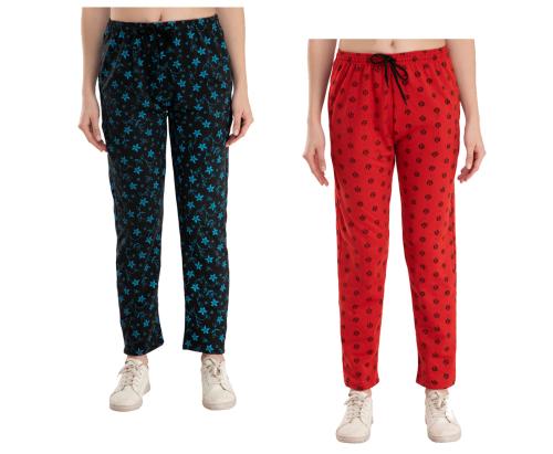 KAYU Women Fleece Warm Printed Lower/Trackpants for Winters (Pack of 2) Multicolor
