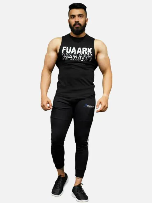 Fuaark Deep Arm Tank Sports and Gym Vest for Men Black