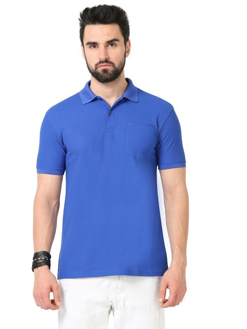 Ecoline Clothing Men Imperial Blue Poly Filament Polo Neck Half Sleeve Pocket T-Shirt (L)