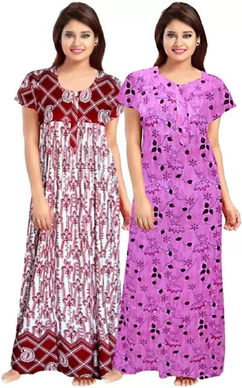 SHUNIT CREATIONS Women's Cotton Printed Nighties Pack of 2 (Nighties001-Multicolor2-XL)