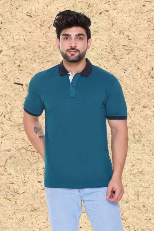 Topluck Blue Men Solid Cotton Blend Polo T-shirt