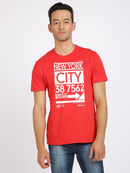 BLACK RADIO Men's Cotton Printed Red T shirt