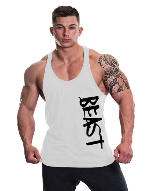 THE BLAZZE Men's White Cotton Tank Tops Muscle Gym Bodybuilding Vest Fitness Workout Train Stringers