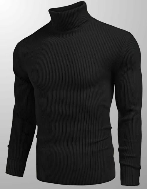 EKOM Men High Neck Pullovers | Turtle Neck T shirt For Men | Solid Sweater For Men - Black