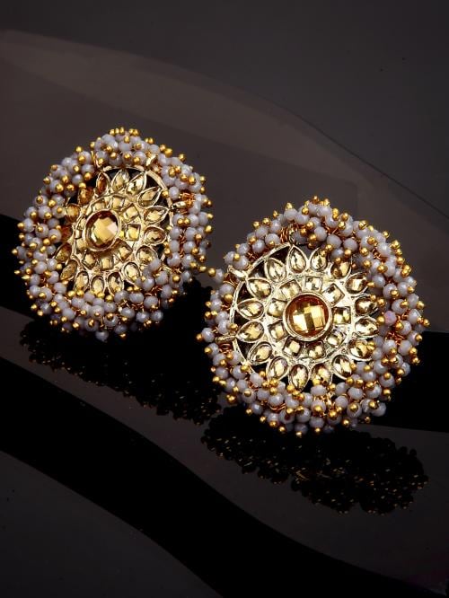 Karatcart Grey Crystal Studded Gold Plated Kundan Stud Earrings for Women