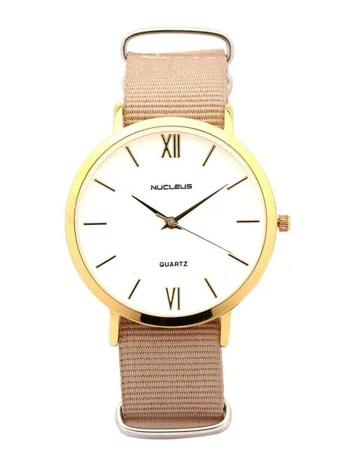 Nucleus Analog White Dial With Beige Strap Watch For Men and Women GWC