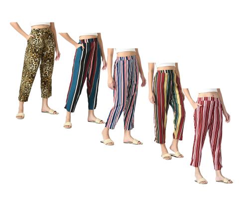 IndiWeaves Crepe Soft Digital Printed Regular fit Pants for Women {Pack of 5} Multicolor