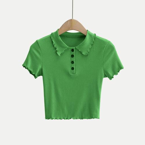 Rad Prix Women Green Ribbed Polo Crop Top