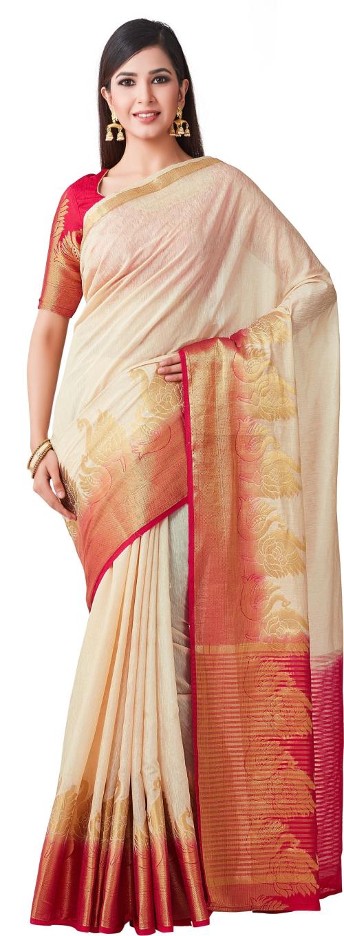 Mimosa Women Beige Cotton Linen Garad Saree