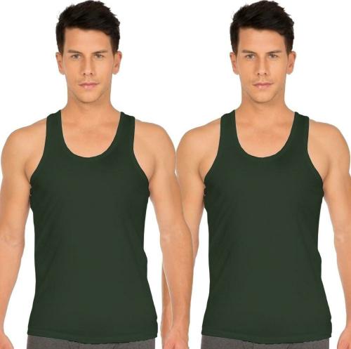 White Rose Men Dark Green Solid pack of 2 Vest