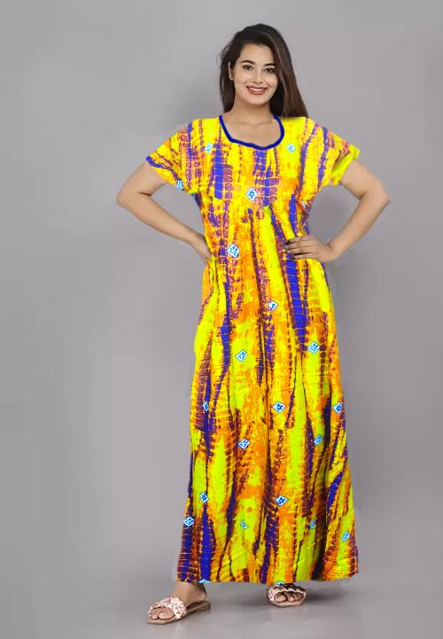 Vanillafudge Women's 100% Cotton Plus Size Printed Maxi Nighty Sleepwear Comfortable & Soft Cotton (Yellow) - 4XL) nighty for womens |cotton nighty | cotton nighty for women | ladies nighty | women nightwear