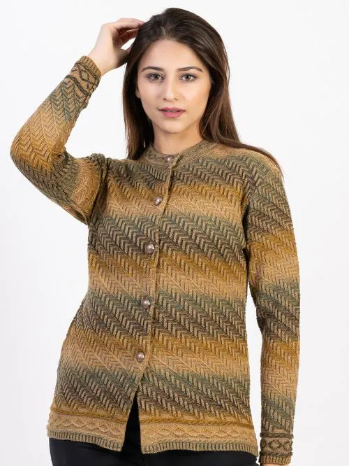 Ekom Women's Winter Wear Woolen Banded Collar Sweater with Sides Pocket- Camel