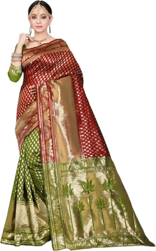 Mermaid Ocean Embellished Handloom Silk Blend Saree (Multicolor)